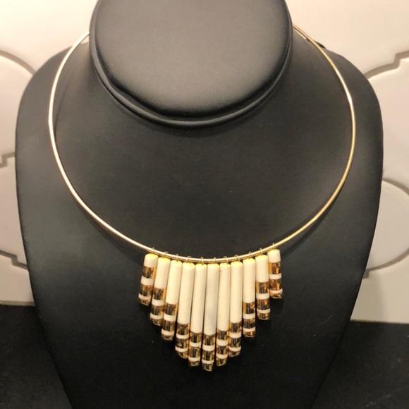 Vintage boho necklace gold ceramic - Picture 1 of 6